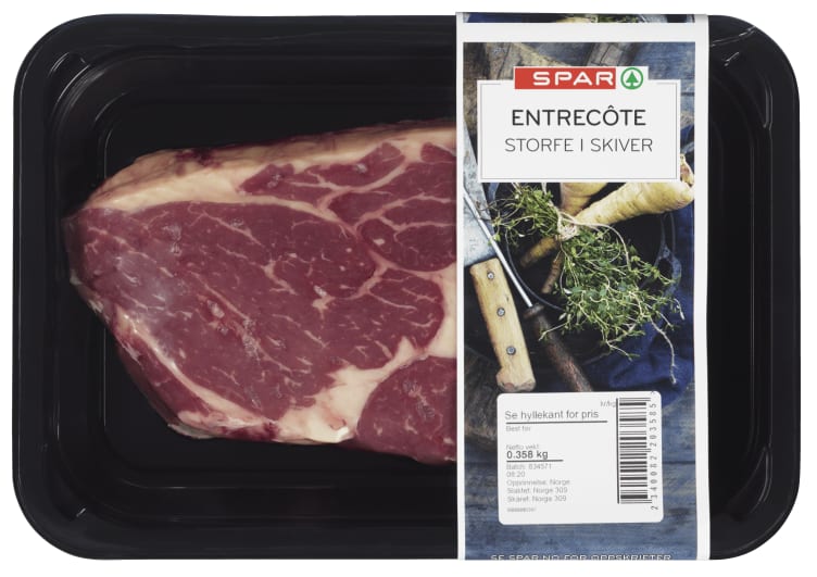 Storfe Entrecote skivet Ca350g