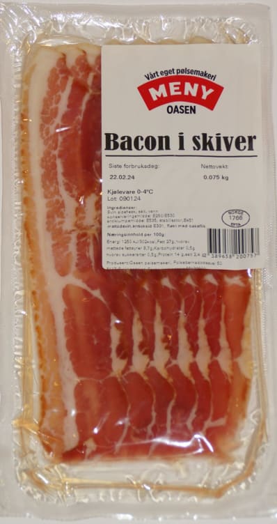 Bacon i skiver Ca150g Meny Oasen Pølsemakeri