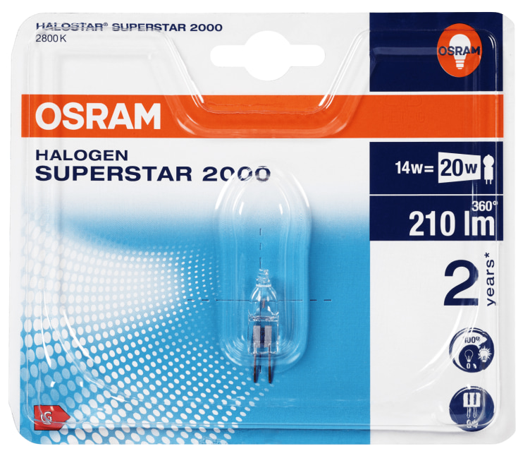 Product Image for Halogenpære Halostar 14w 12v G4