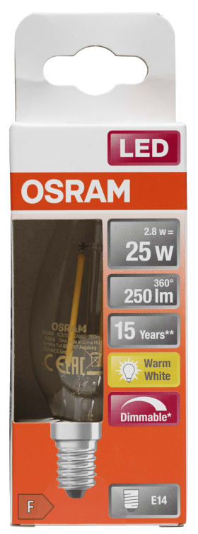 Product Image for Lyspære Led Cl B 25 Klar Dim E14 Osram