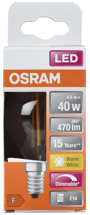 Lyspære Led Cl P 40 Klar Dim E14 Osram