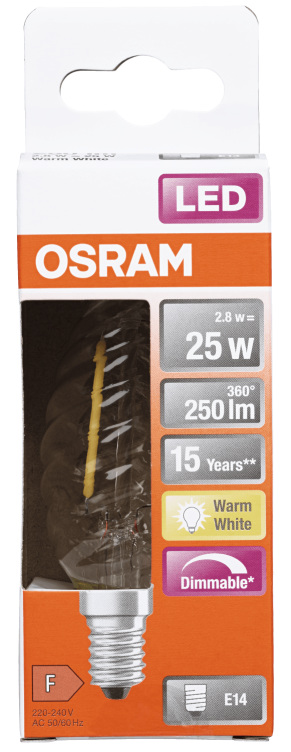 Product Image for Led Lyspære Cl Bw 25 Klar E14 Dim Osram