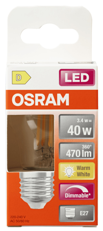 Lyspære Led Cl P 40 Klar Dim 827 E27 Osram