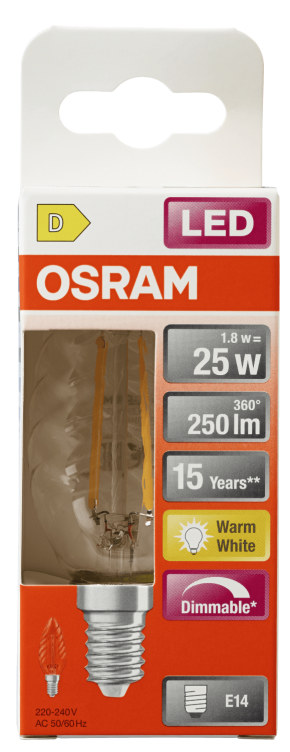 Lyspære Led Cl Bw 25 Klar Dim 827 E14 Osram