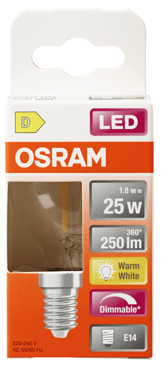 Lyspære Led Cl P 25 Klar Dim 827 E14 Osram