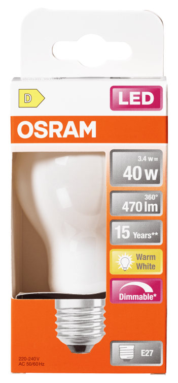 Lyspære Led Cl A 40 Matt Dim 827 E27 Osram