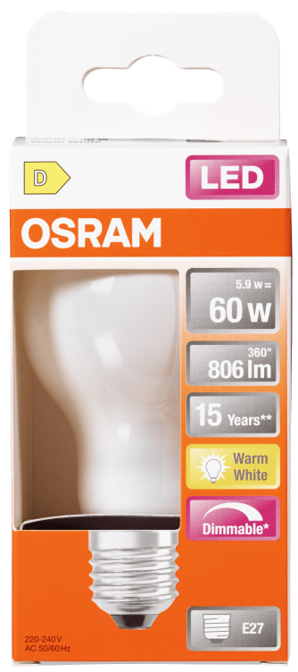 Lyspære Led Cl A 60 Matt Dim 827 E27 Osram