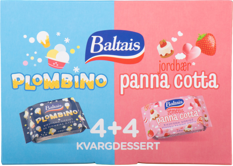 Kvarg Dessert Plombino&Panna Cotta 304g Baltais