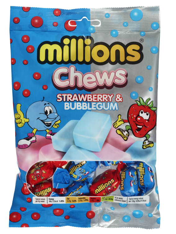 Product Image for Millions Chews Strawberry&Bubblegum 120g