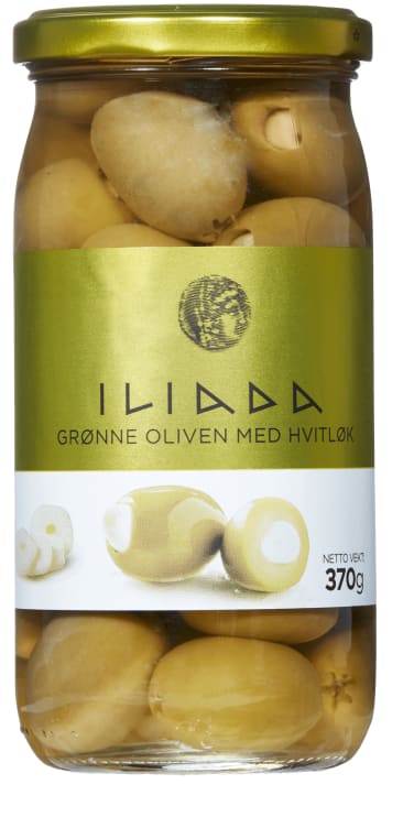 Oliven Grønn m/Hvitløk 370g Iliada