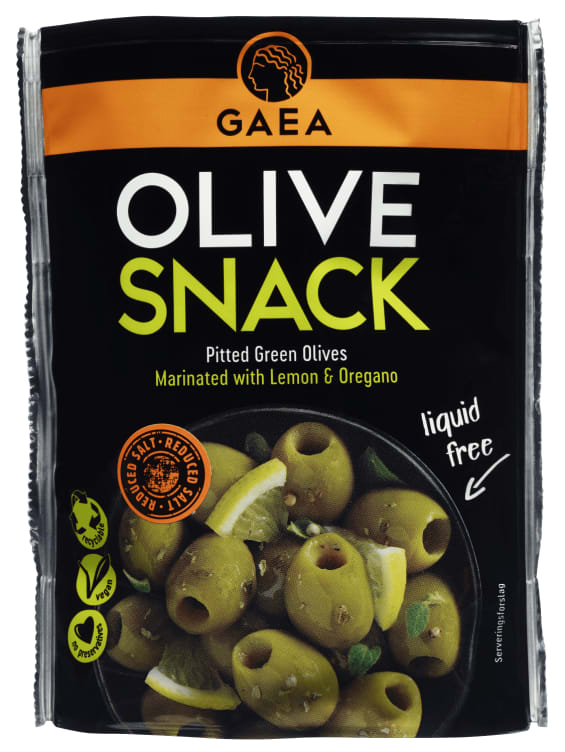 Oliven Grønne Oregano&Sitron Snack pakke 65g Gaea