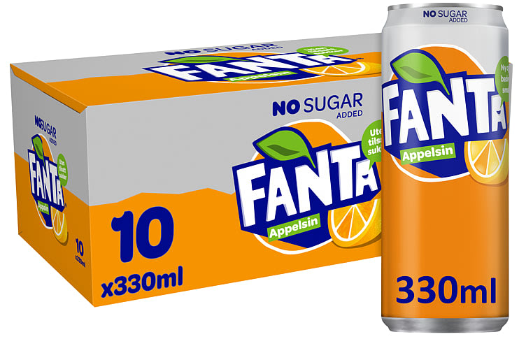 Fanta Appelsin u/Sukker 0,33lx10 boks