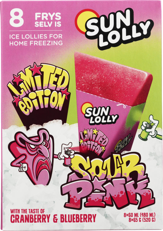 Sun Lolly Ice Sour Pink 48cl 8stk