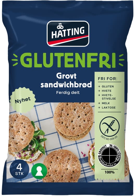 Sandwichbrød Grovt glutenfri 4stk Hatting