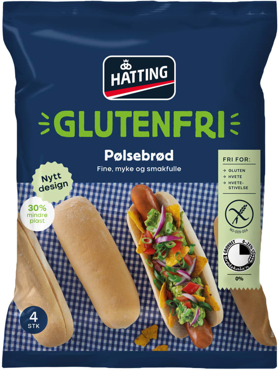 Pølsebrød glutenfri 4stk 260g Hatting