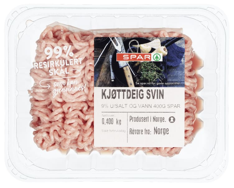 Kjøttdeig Svin 9% u/Salt og Vann 400g Spar