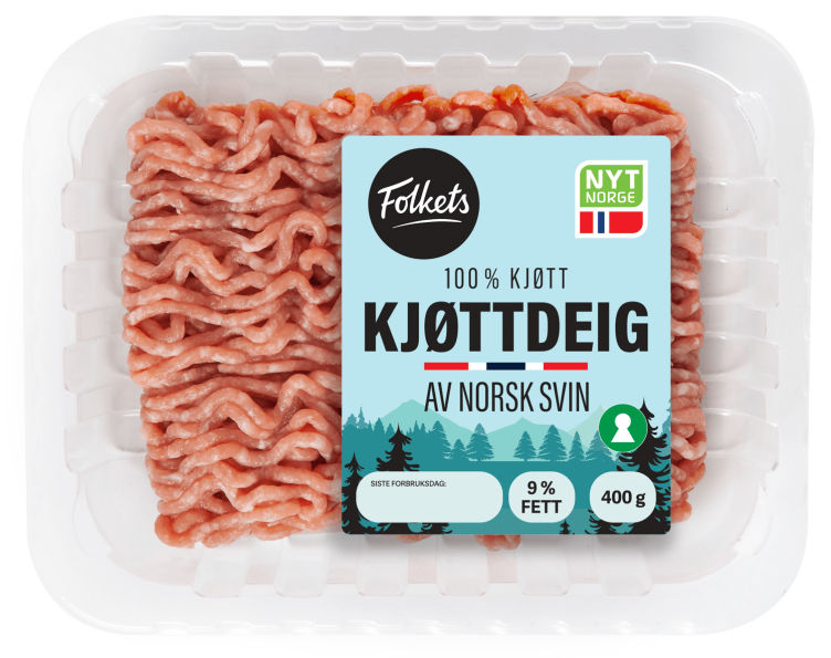 Kjøttdeig Svin 9% u/Salt og Vann 400g Folkets