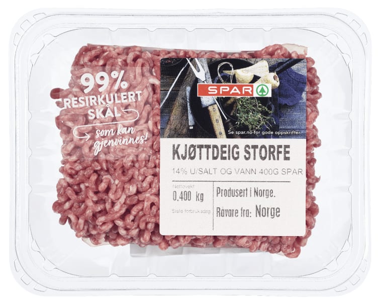 Kjøttdeig Storfe 14% u/Salt og Vann 400g Spar