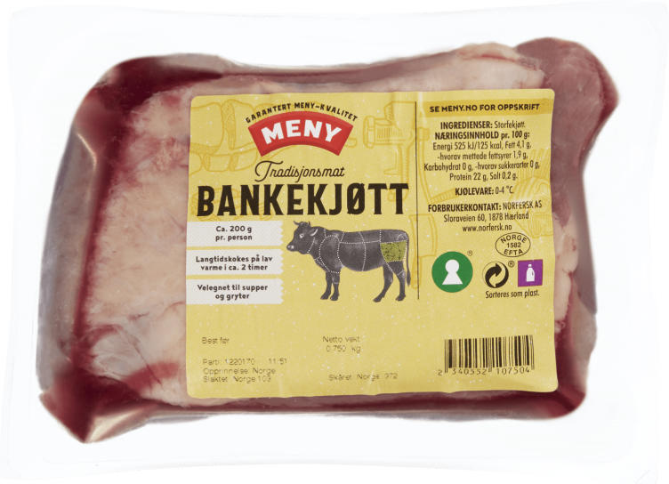 Storfe Bankekjøtt i Bit Ca700g Meny