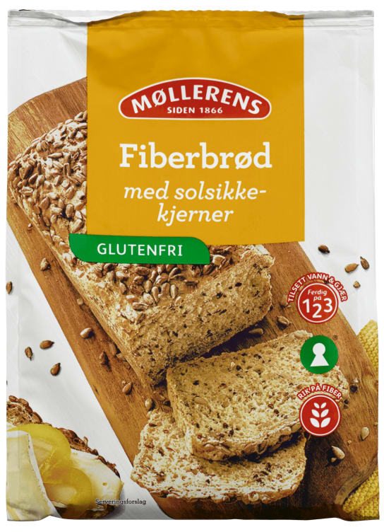 Fiberbrød Mix m/Solsikke Gl.Fri 389g Møllerens