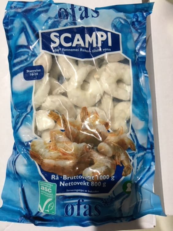 Scampi Rå u/Skall 16/20 1kg Øfas