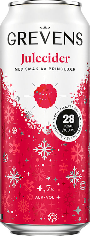 Grevens Julecider u/Sukker Bringebær 0,5l boks