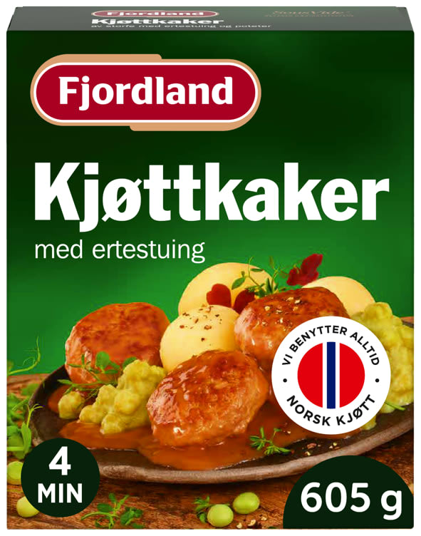 Fjordland kjøttkaker av storfe med ertestuing og poteter 605 g