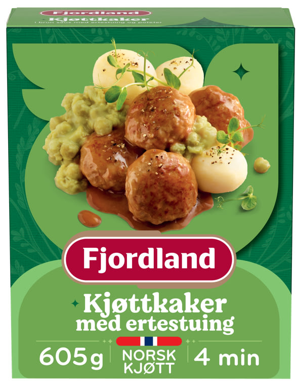 Fjordland kjøttkaker av storfe med ertestuing og poteter 605 g