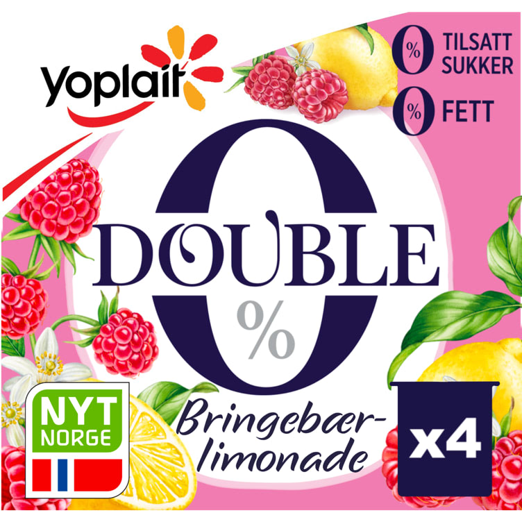 Yoplait Double O% Bringebær&Limonade 4x125g