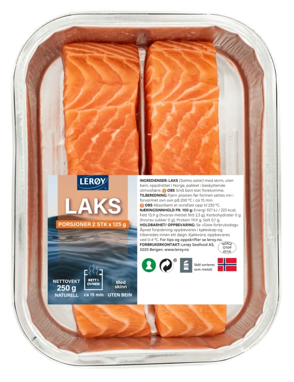 Bilde av Laks Porsjoner m/Skinn 2x125g Aluform Lerøy