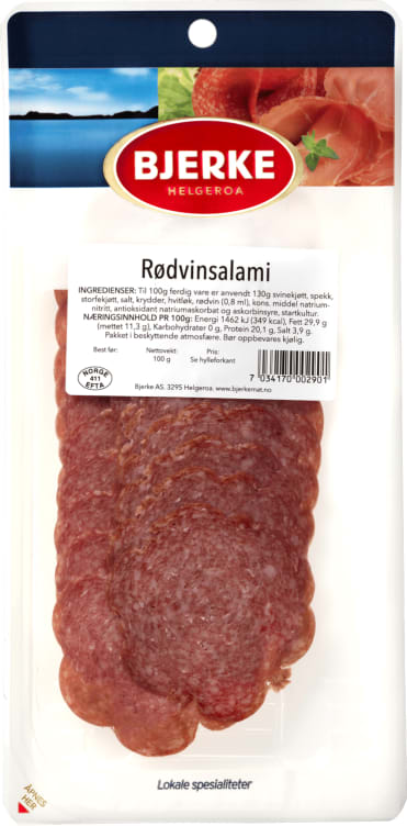 Rødvinsalami skivet 100g Bjerke