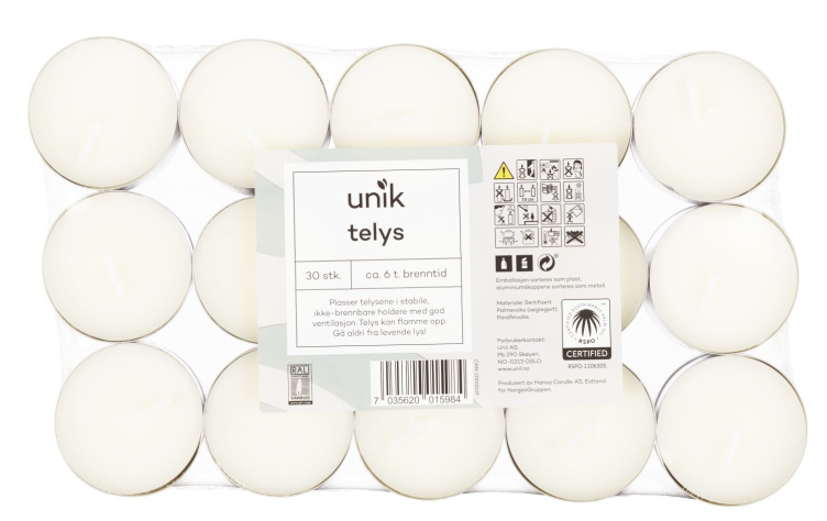 Product Image for Telys Hvit 6t 30stk Unik