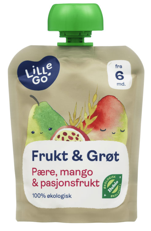 Frukt&grøt Pære/mango Økol 6mnd 90g Lillego