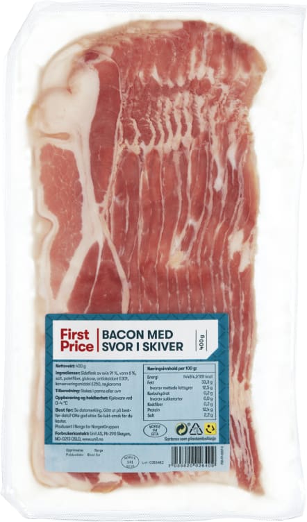 Bilde av Bacon m/Svor skivet 400g First Price