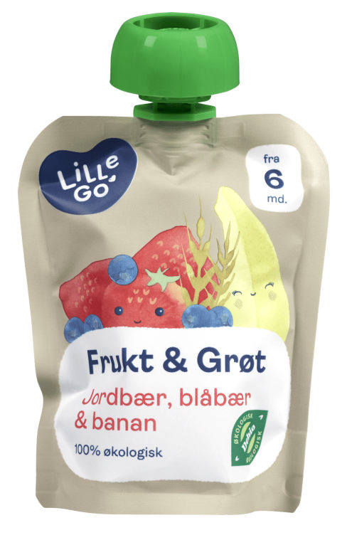 Frukt&Grøt Jordb/Blåb Økol 6mnd 90g