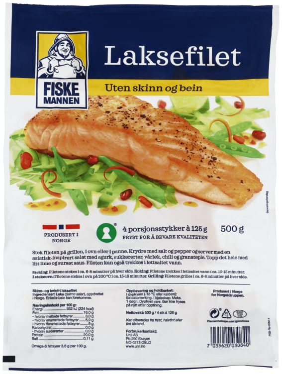 Laksefilet u/Skinn&Ben 500g