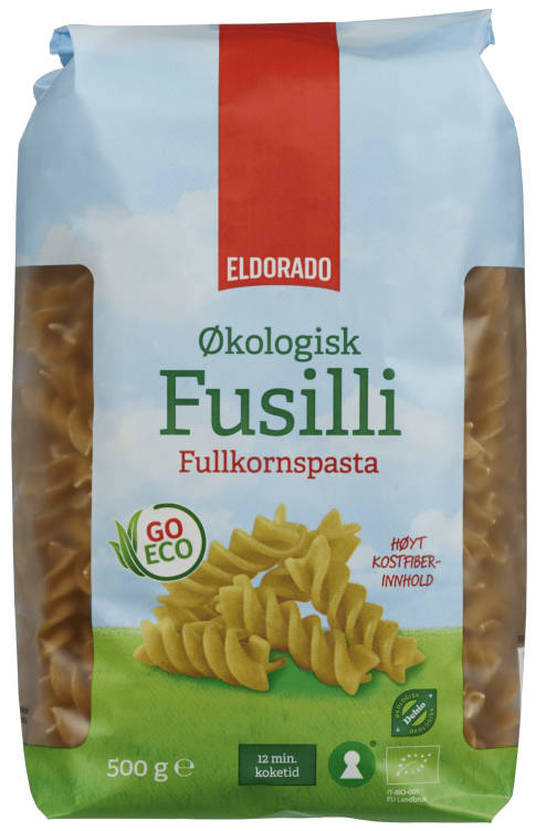 Pasta Fusilli Fullkorn Økologisk 500g Eldorado