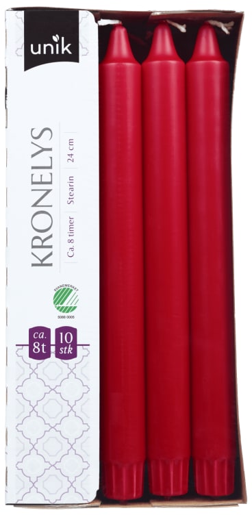 Kronelys Rød 24cm 10stk Unik