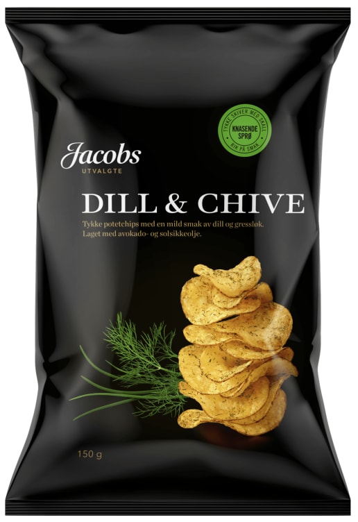 Potetchips Tykke Dill&Gressløk 150g Jacobs