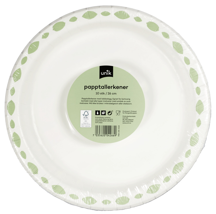 Papptallerken Dekor 26cm 10stk Unik