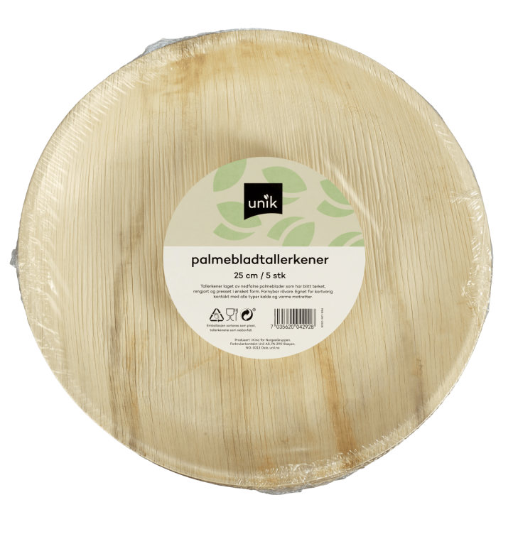 Tallerken Palmeblad 25cm 5stk Unik