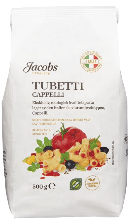 Pasta Tubetti Capelli Økol 500g Jacobs Utvalgte