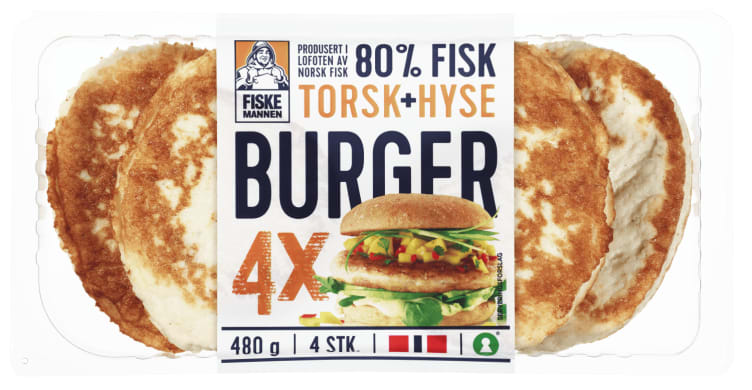 Fiskeburger 80% Torsk&Hyse 480g Fiskemannen
