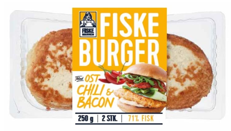 Fiskeburger Ost/Bacon/Chili 250g Fiskemannen