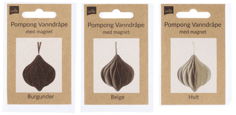 Julekuler Dråpe Pompong Hvit/Beige/Burgund.