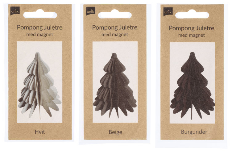 Juletre Pompong Hvit/Beige/Burgunder 1stk Unik