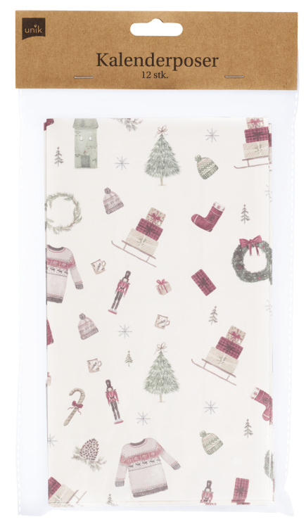 Kalenderposer Kraftpapir m/Trykk 12stk Unik Unik