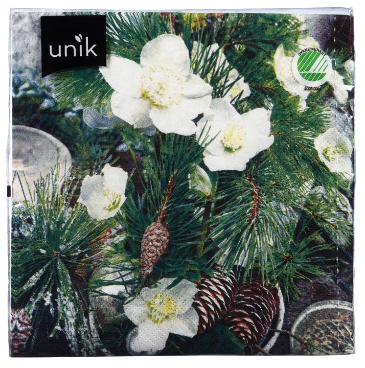 Serviett Julerose Hvit 20stk Unik