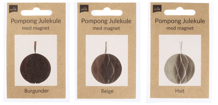 Julekuler Pompong Hvit/Beige/Burgunder 1stk Unik