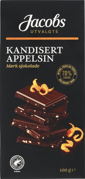 Sjokolade Mørk 70% Appelsin 100g Jacobs Utvalgte